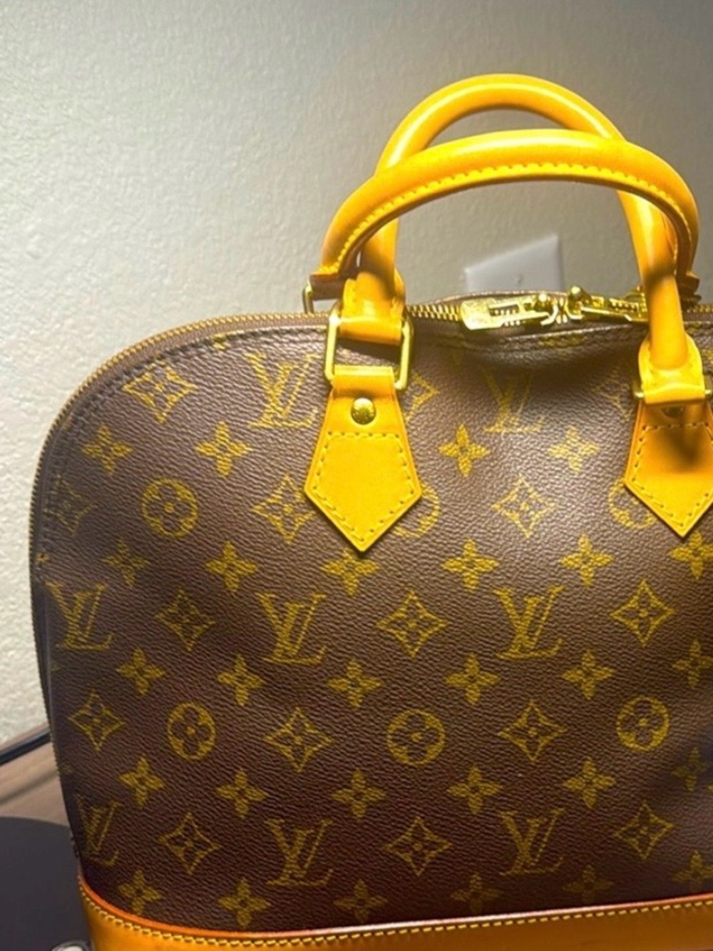 Louis Vuitton Brown Monogram Hobo with Yellow Trim